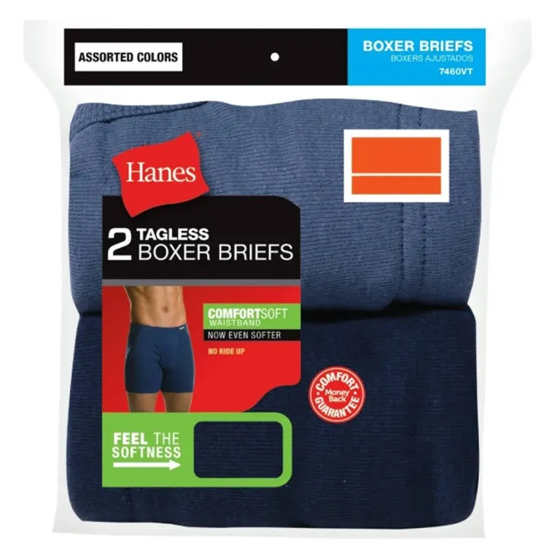 Hanes Boxer Briefs, Tagless, Assorted Colors, Large - 2 boxer briefs