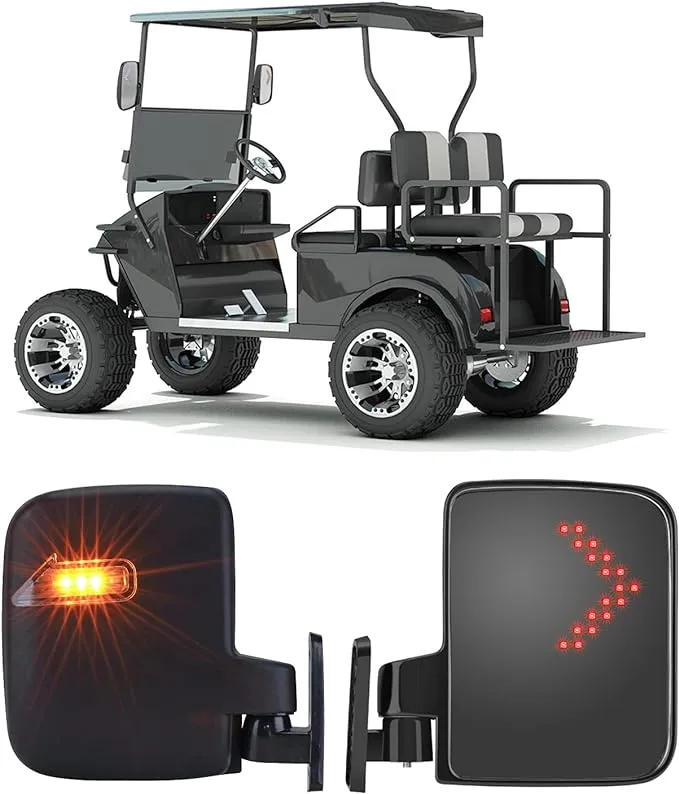 Kemimoto Golf Cart Side Mirrors with LED Turn Signal Light Universal Rear View ...