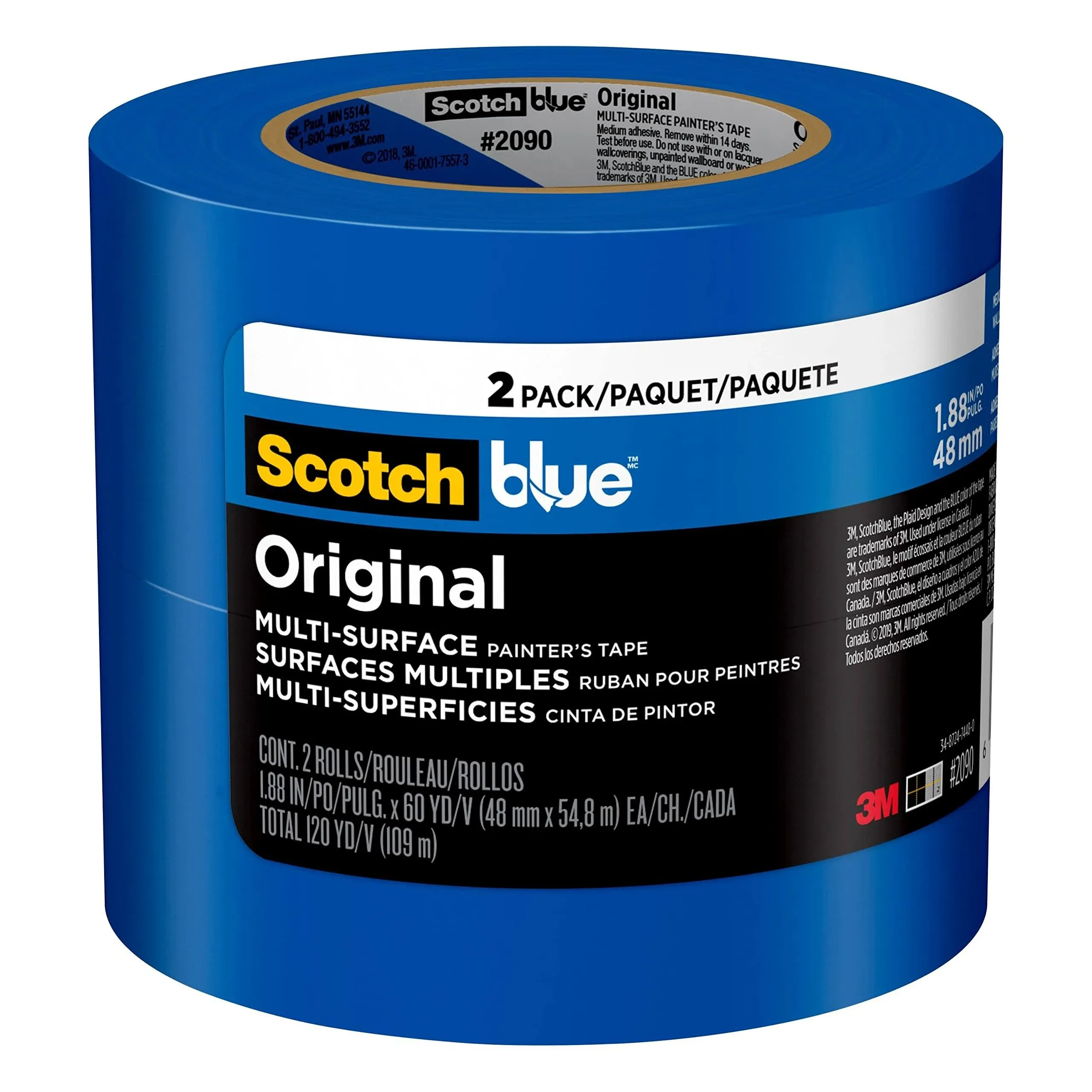 ScotchBlue Original Painter's Tape, Blue, 1.88 in x 60 yd, 2 Rolls