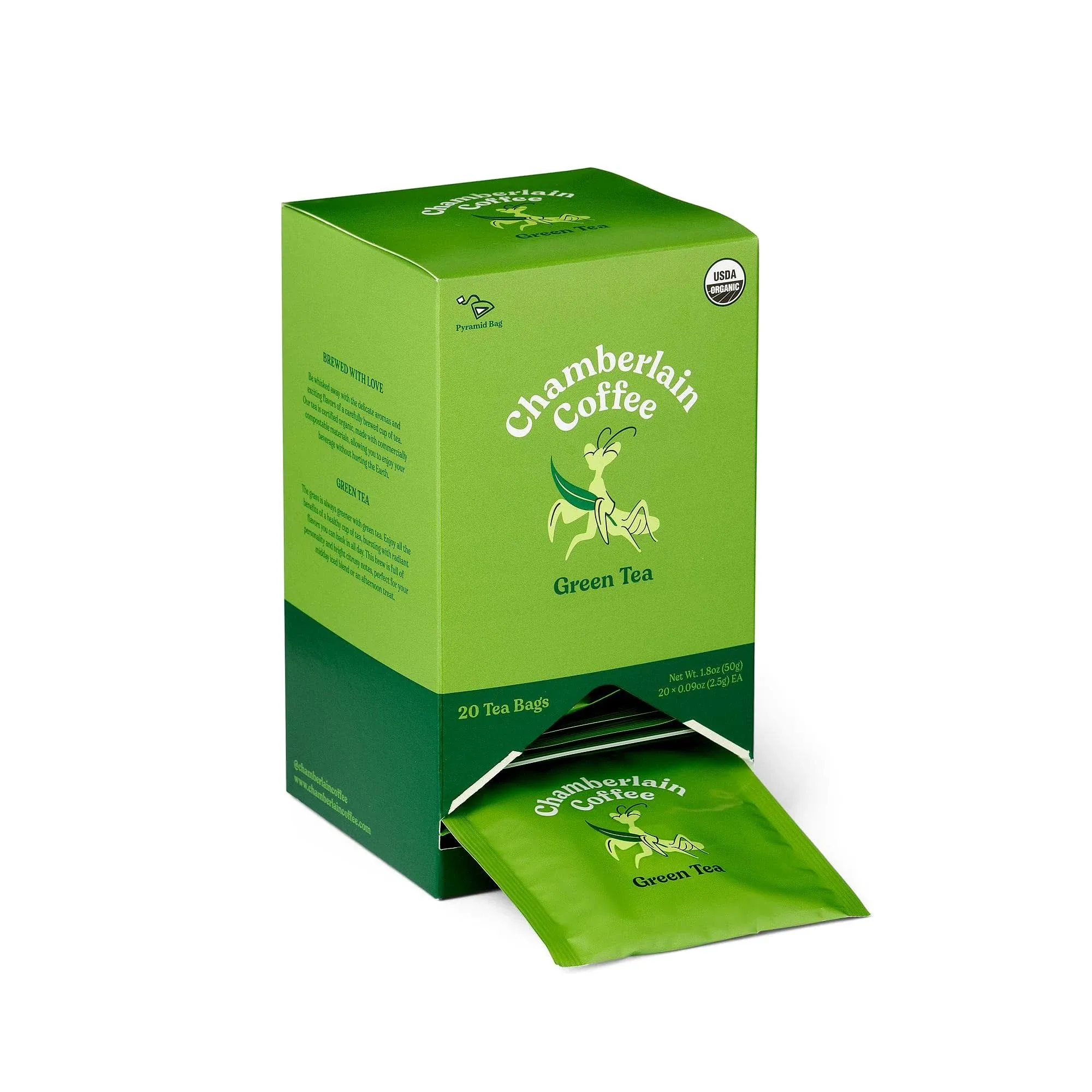 Chamberlain Coffee Green Tea Bags - Organic Green Tea with Notes of Citrus & Jasmine - Caffeinated Green Tea - 20 Tea Bags