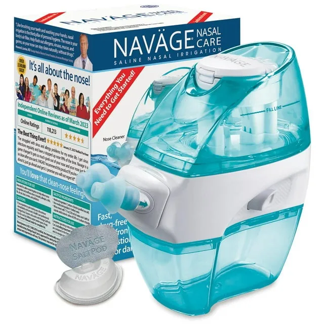 Navage Starter Bundle Nose Cleaner, 20 SaltPods, Plus Bonus 10 Saltpods for Congestion Relief, Blue