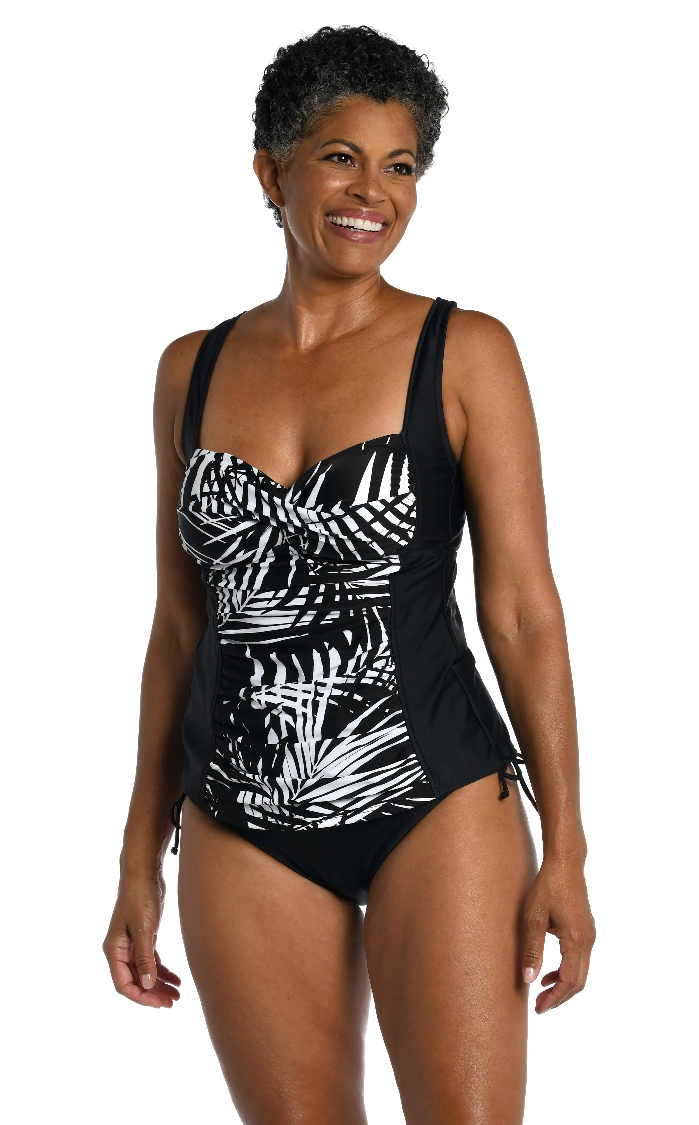 Over The Shoulder Shirred Tankini Swimsuit Top