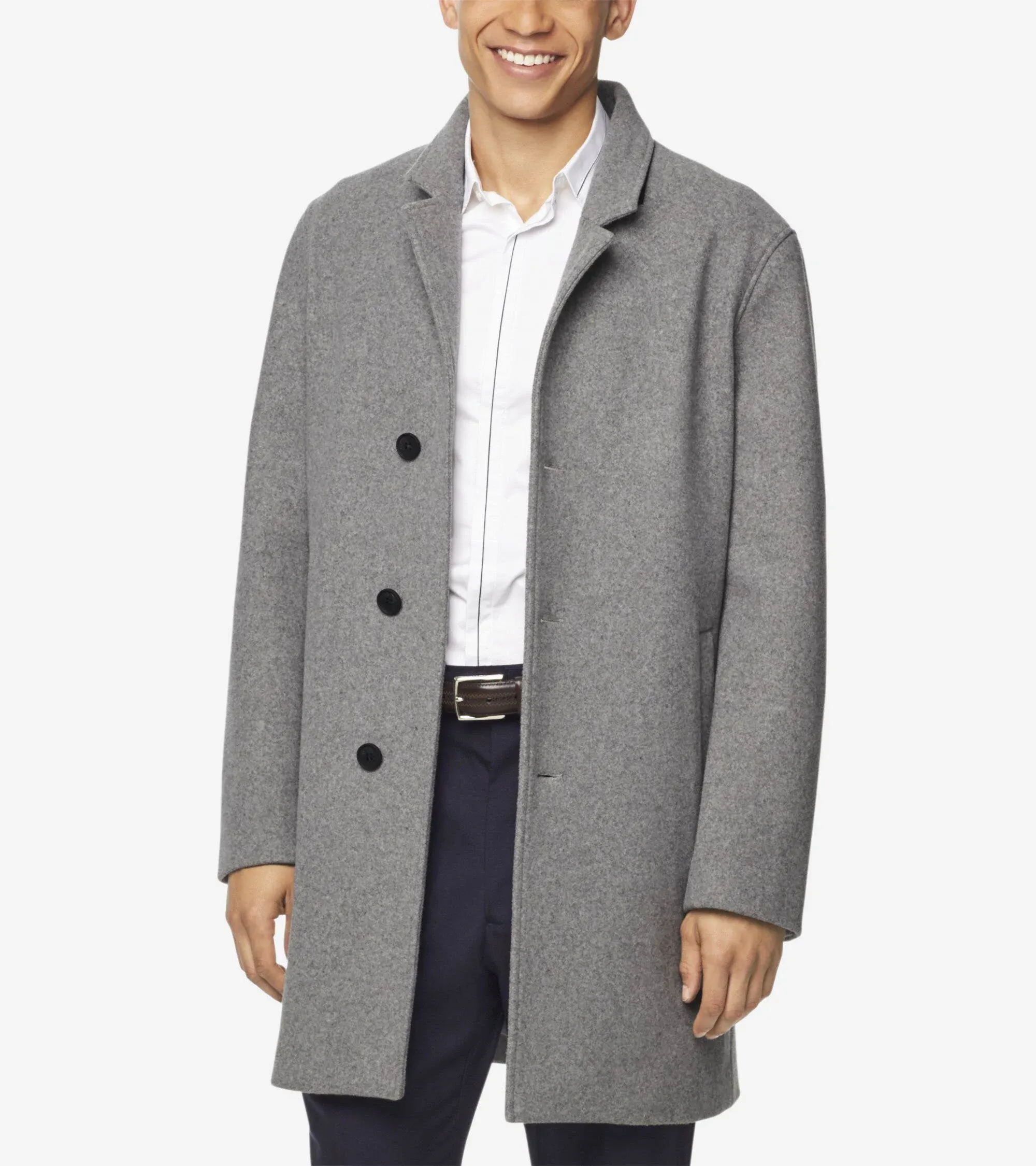 Shop Cole Haan Regular Fit Stretch Wool Coat In Navy