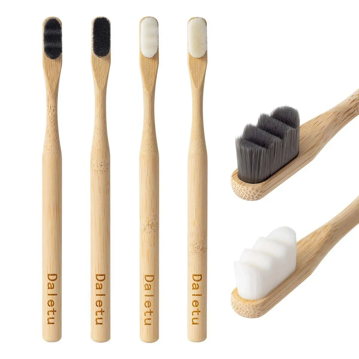 Bamboo Toothbrush, Biodegradable Toothbrushes Extra Soft Bristles, 20000 Soft Natural Bristle Toothbrush, Eco Friendly Toothbrushes for Sensitive Teeth Gum Recession - 4 Pack