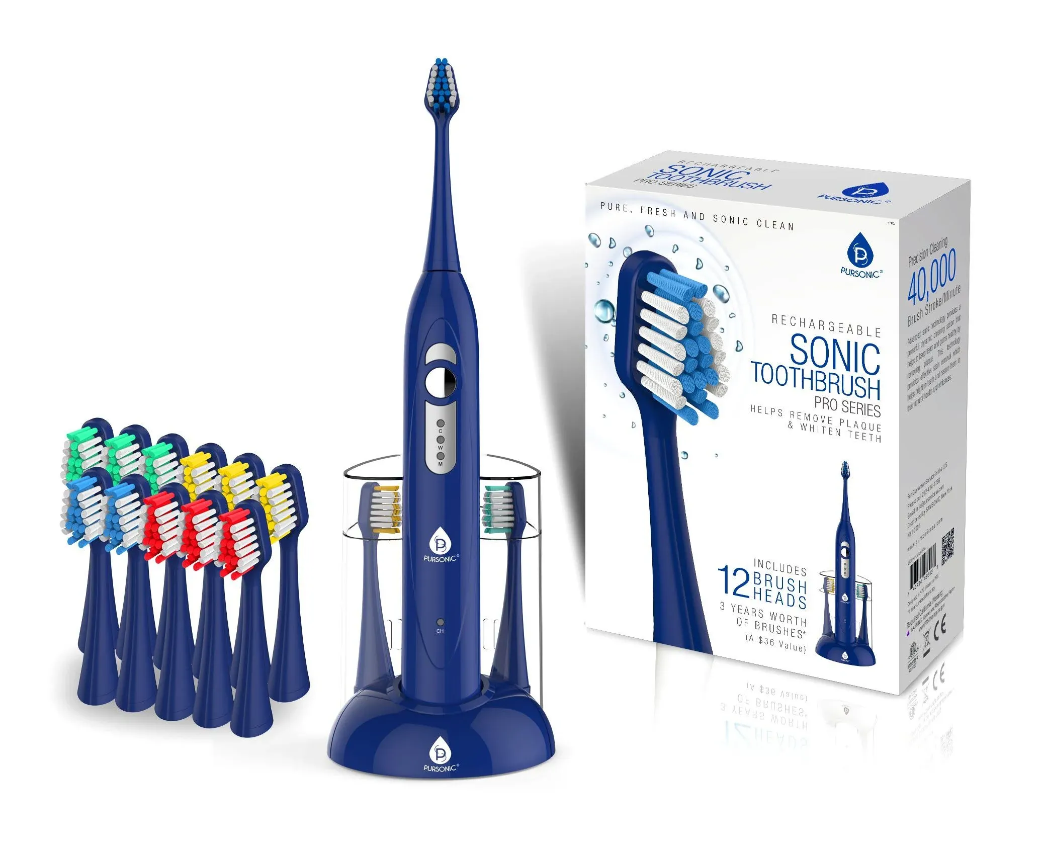 Pursonic S430 Rechargeable Electric Sonic Toothbrush - Blue