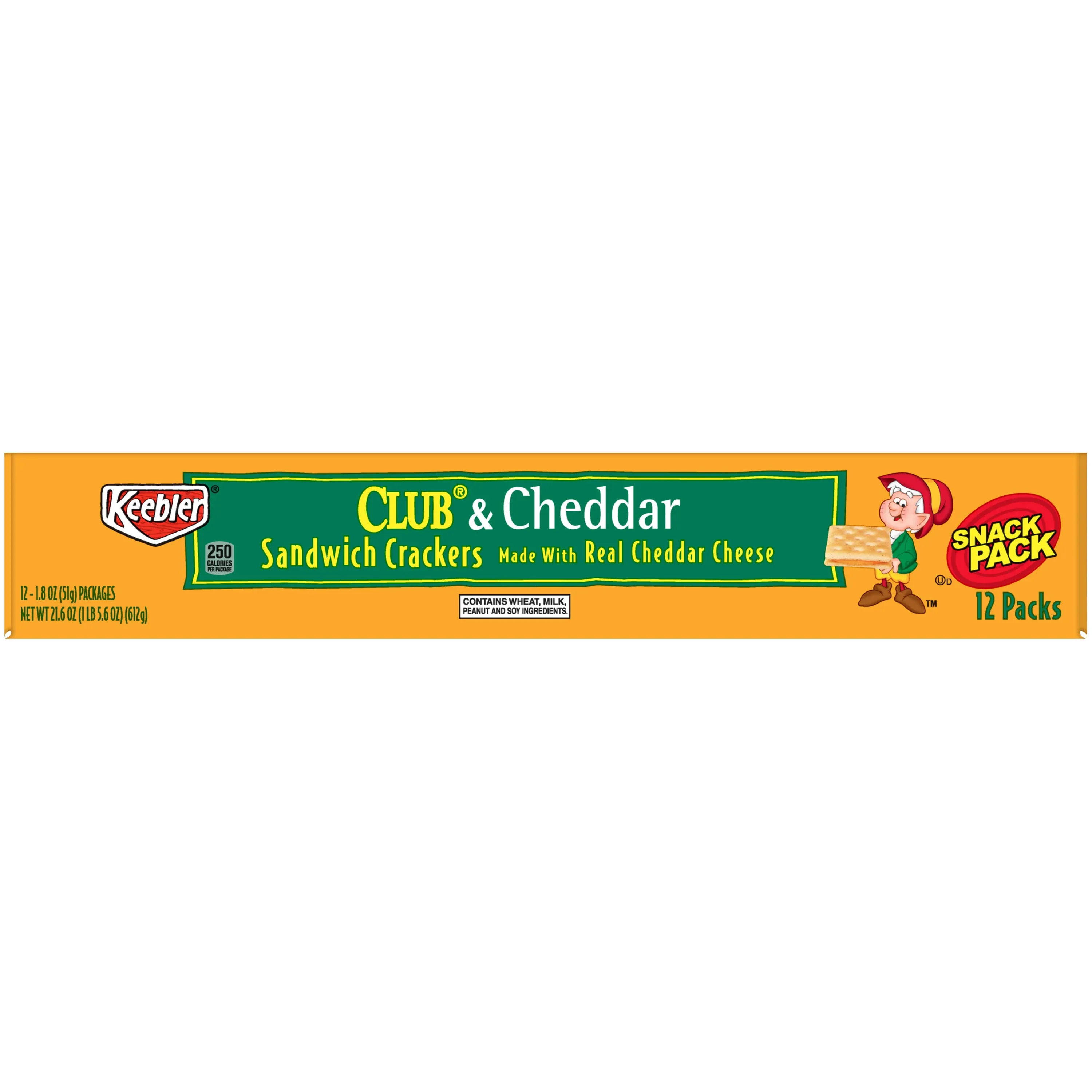 Keebler Sandwich Cracker, Club &amp;amp; Cheddar, 12/Box