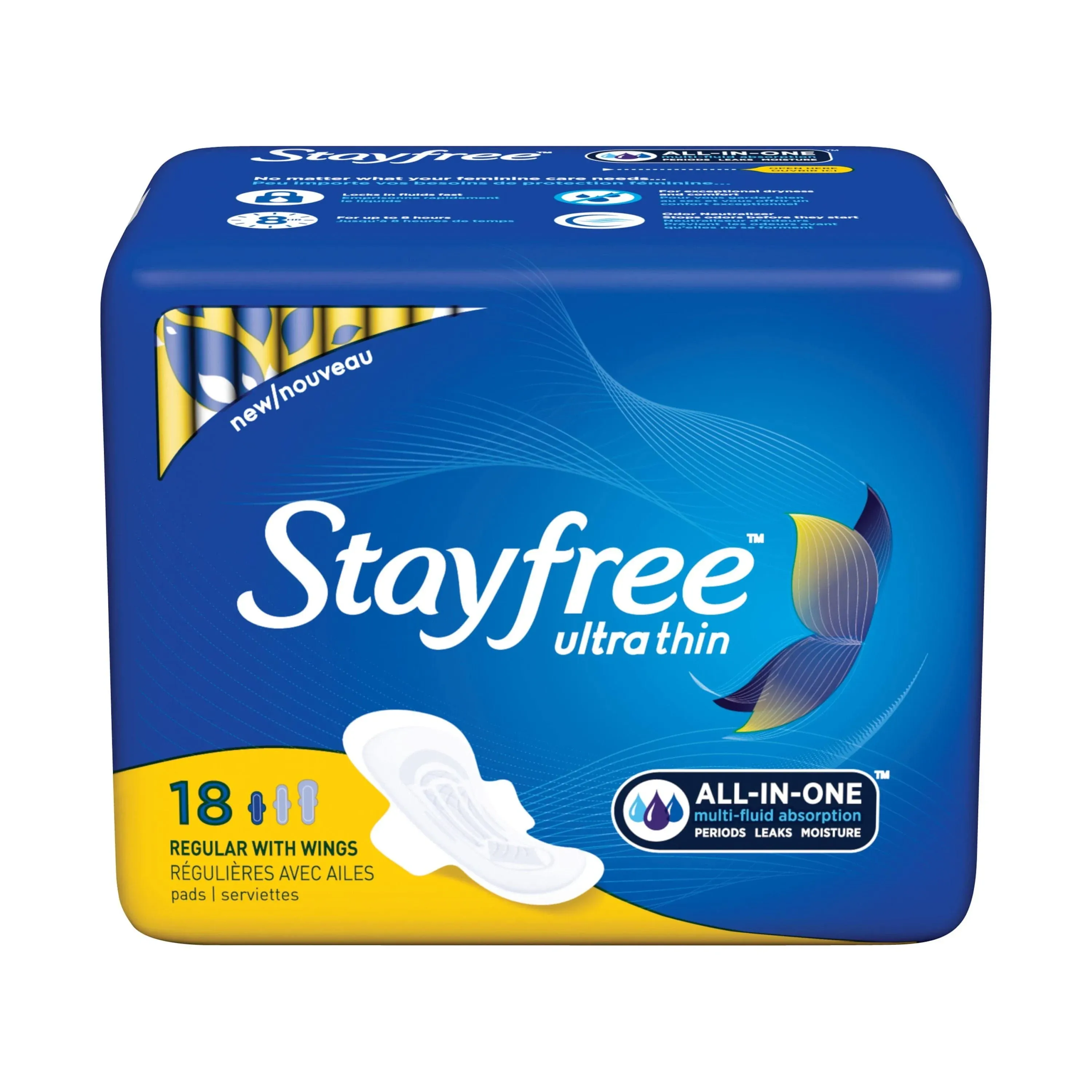 Stayfree Ultra Thin Pads with Wings, Unscented, Regular, 18 Ct