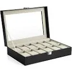 SONGMICS Lockable Watch Box with Keys Black + Beige / 12 Slot