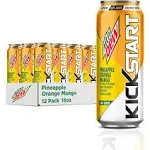 Mountain Dew Kickstart, Pineapple Orange Mango, 90mg Caffeine, Vitamins B & C, 80 Calories, 10% Juice, 16 fl oz (12 Count)