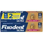 Fixodent Ultra Max Hold Denture Adhesive, 2.2 oz, 2 Pack