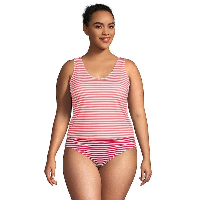 Plus Size Lands' End Chlorine Resistant V-Neck One-Piece Fauxkini Swimsuit