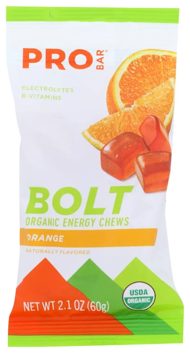 PROBAR - BOLT Organic Energy Chews - Orange - USDA Organic, Gluten-Free, Superfruit Blend, Electrolytes, B Vitamins - Pack of 12