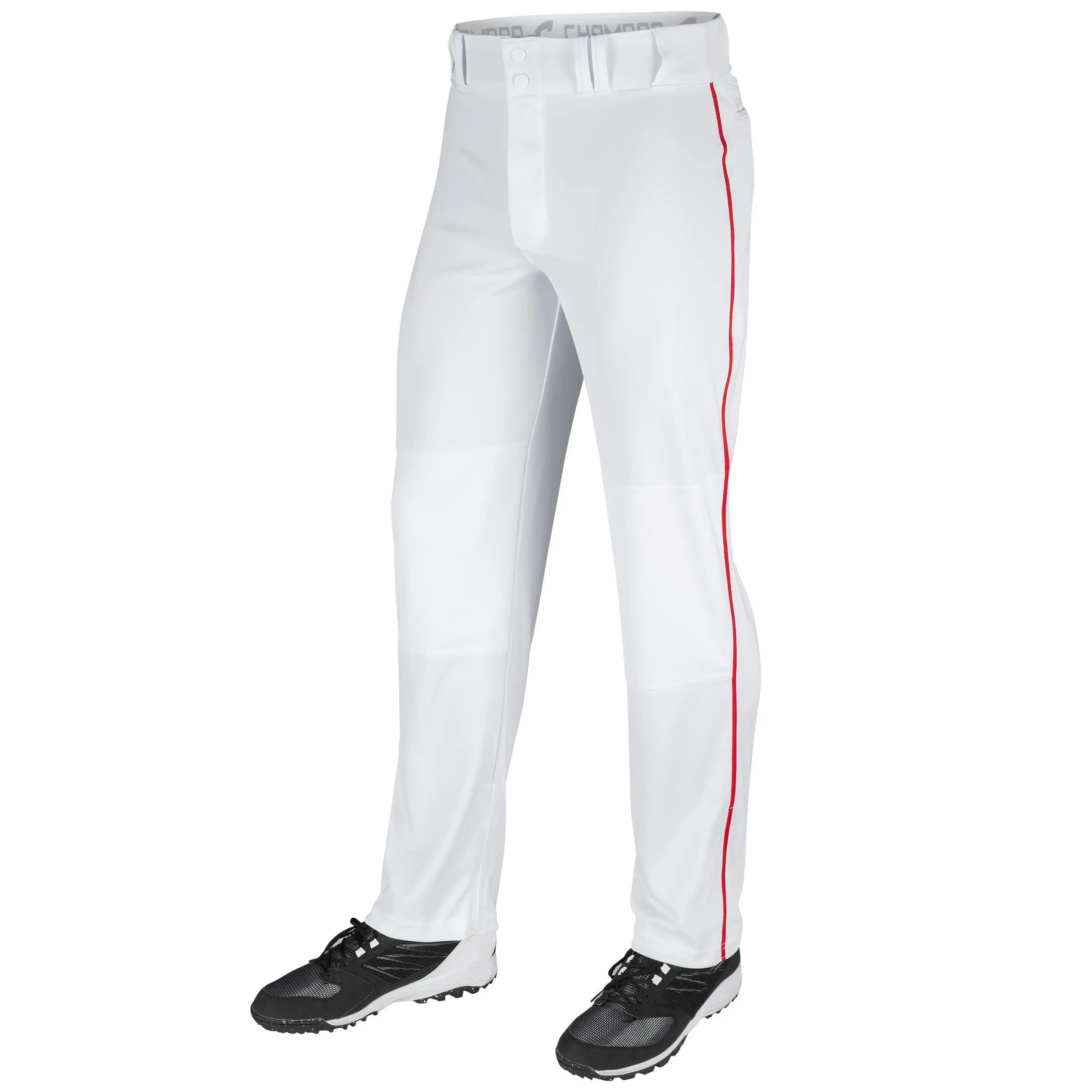 Champro BP91U Triple Crown Open Bottom Pant with Piping - White Scarlet - Adult M