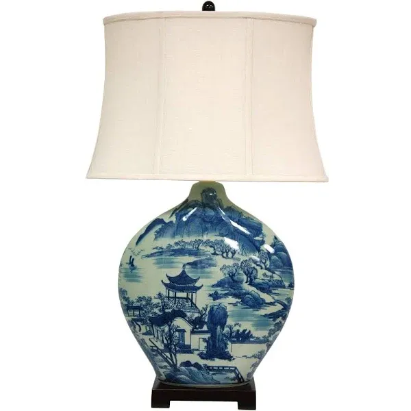 Oriental Furniture 32" Blue and White Ming Landscape Vase Lamp