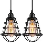 Industrial Plug in Pendant Light, Vintage Hanging Cage Pendant Light with Plug