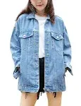 Women&#039;s Oversized Mid Long Denim Jacket Jean Biker Coat(0199-Deni<wbr/>m Blue-S)