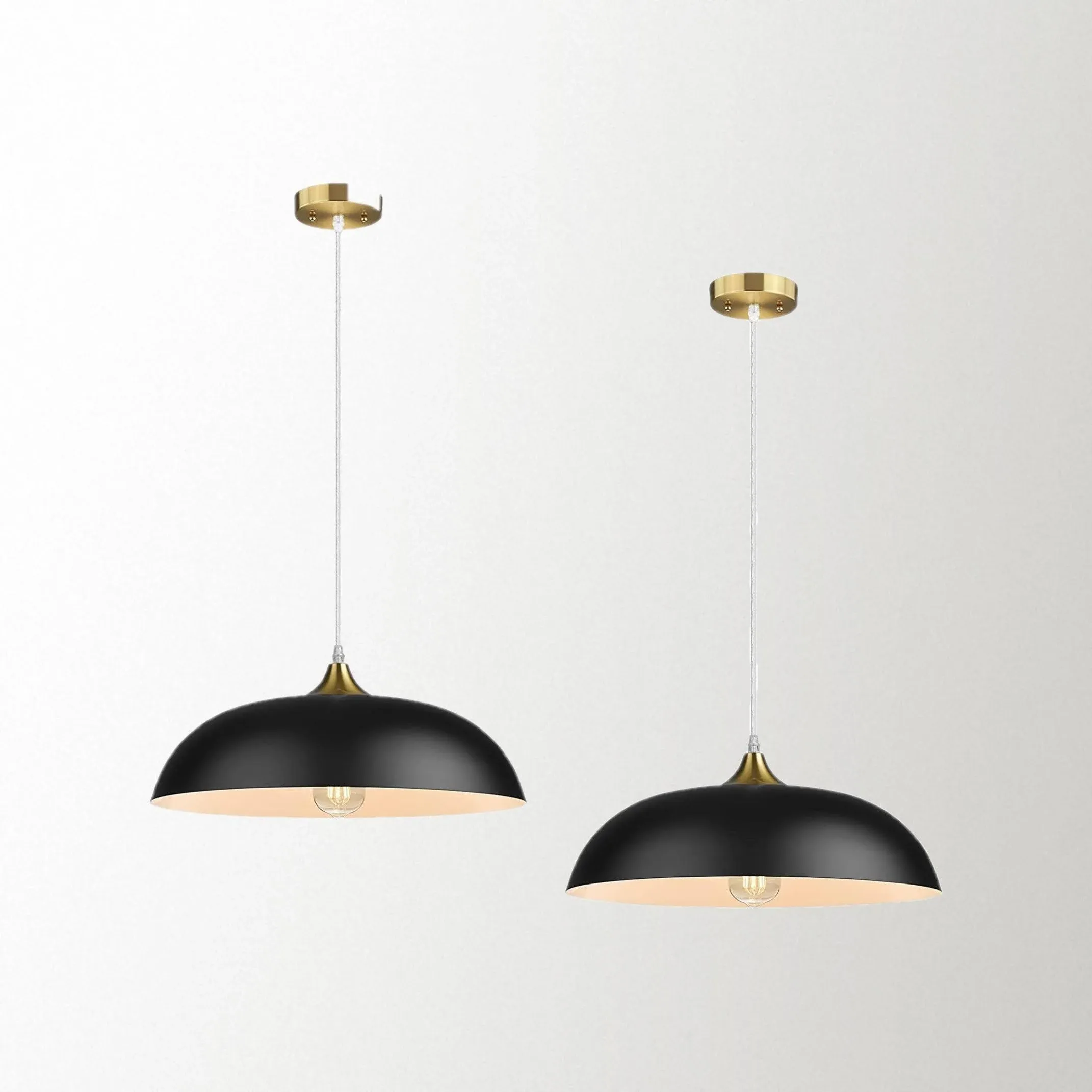 Emliviar 2 Pack Pendant Light Fixture, Hanging Lights for Kitchen Dining Room, Black and Gold Finish, 1901L-2 BG/BK