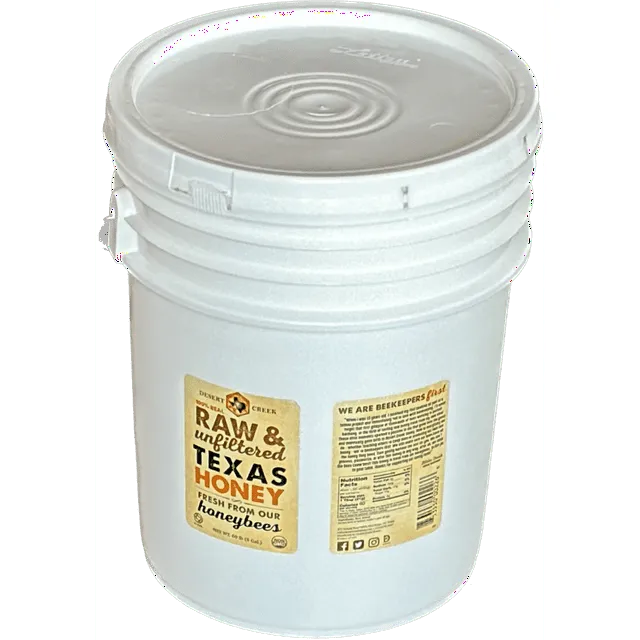 Raw, Unfiltered, Unpasteurized Texas Honey by Desert Creek Honey 5 Gallon (60 lbs) Bulk Bucket Non-GMO, Kosher